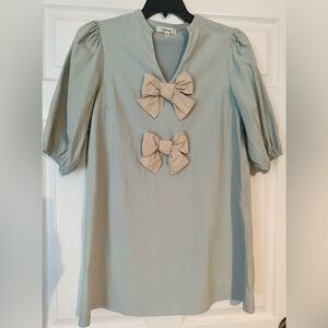 Womens short Dress with beige Bows in Light steel blue. Worn once.